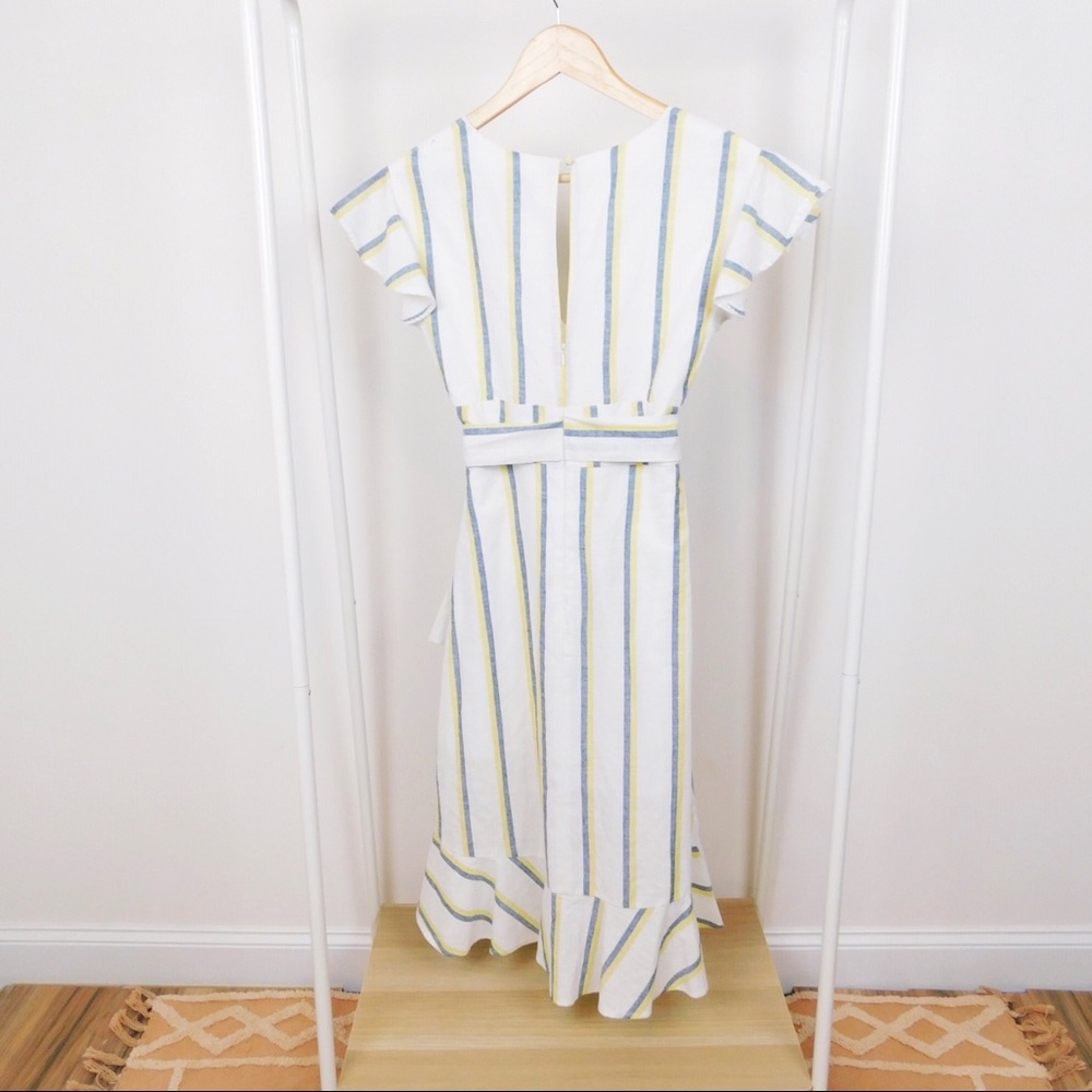 JOA White Striped Faux Wrap Fit & Flare Dress - Picture 3 of 7